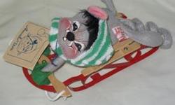 Annalee Mouse Sledding
approximately 7" tall
1990
#7720, comes with hang tag
there is no Annalee box or bag
pre-owned in great condition from a personal collection
If you are interested and not in the immediate area, this adorable Annalee mouse can be