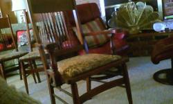 Beautiful Walnut chairs, over 80 years old. 4 side chairs 1 arm chair Has a 5th side chair needs one spindle on back ( have the spindle ) Chairs have 7 turned spindles on back. tapering legs joined by stretchers. Chairs were originally cane, could have