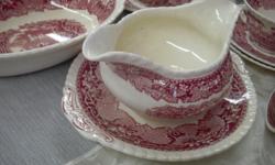 antique china england mason vista!!! rare!!! red color!! wow!!! one piece or several. I have 7 dinner plates, 2 luncheon plates, 2 bread and butter plates, 3 dessert plates, 15 saucers, butter pat plate, 2 taller bowls, 4 bowls, 10 cups, water pitcher,
