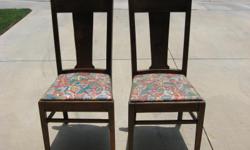 Antique kitchen chairs, cloth padded seats