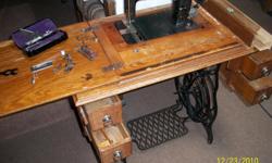 This Old Treadle Sewing Machine is in fare to good shape everthing seems to working ok the treadle moves freely the machine it self moves freely . I think all it needs is a Belt . im asking $ 150.00 or best offer.
any questions feel free to call me my