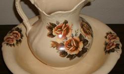 This is a collector's dream. On the bottom of the wash bowl handwrtten "cecile Bosworth".
The pitcher has a chip on top. The price is firm. $50.00 sunshine16064@cs.com
I live in Anna Tx 75409 214 808-2718