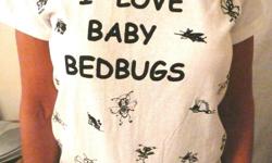 You don't have to sleep in a hotel bed to catch these adorable "Baby Bedbugs" on T Shirts by Palm Desert artist Emma C. Scuare. (u.s.copyright) Limited supply for Christmas. Shirts come in misses sm, med, lg, xlg, in white, pink, rose, yellow, and blue.