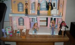 Hard to find Grand Hotel. In great shape. Missing some doors. Great gift for your little one. Includes 4 barbie dolls and 2 ken dolls. Plus some accessories. Call (518)584-5256.