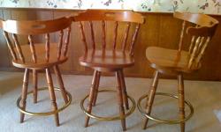 3 - Swivel Oak Barstools with brass foot rails.
$150.00 for all three
If only need 2 barstools will sell for $100.00/Pair