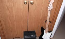 Squier Bronco Bass by Fender with bass amp.&nbsp; Bass guitar is new.&nbsp; $165.00.&nbsp; Nice hard case available for $65.00