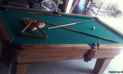 Beautiful, somewhat used Oak Pool table for sale;
Comes with:
*pool sticks
*pool balls
*2 triangles
*pool cue chalk
*Pool stick wall stand
*felt brush
$3,500 OBO