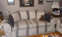 Beautiful Sofa and Love Seat by Shelly Michaels'; &nbsp;no stains or tears; solid, clean, like new,&nbsp;we do not smoke or have pets,&nbsp;a must see. Sofa: 100"L x 41"W; Love Seat: 76"L x 41"W. All pillows included; Factory Scotchguarded. Color is biege
