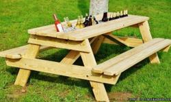 &nbsp;
Beer buddy picnic table built to order among other products.
Such as Adirondack chairs, rockers, gliders, porch swings, love seats, adult picnic tables, dining style picnic tables, children's picnic tables, planter benches and much, much
