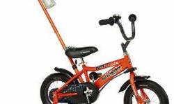 Schwinn 12-inch Steerable Bike (Girls' Petunia or Boys' Grit)
Parent push handle that actually steers the bike and can be removed easily when child is riding along
Fully enclosed chainguard keeps kids clean and safe
Heavy duty training wheels for