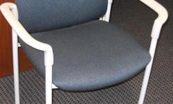 $30- blue fabric with white arms and legs stacking chair 6/SC9285D-9290D...Look at the other thousands of items we have and do http://www.liquidatedstuff.com