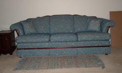 Chair, Loveseat,Couch, all in great condition. Includes ottoman, and three matching pillows. They have cherry wood trim and arm covers. Top Quality.