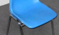 $12- blue plastic stacking chair with chrome legs....Look at the other thousands of items we have and do http://www.liquidatedstuff.com