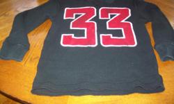 &nbsp;
BOY'S ATHLETICS DEPT. BLACK LONG SLEEVED KNITTED SHIRT
#33 ON FRONT IN RED LETTERS
SIZE 5/6
IN VERY GOOD CONDITION.