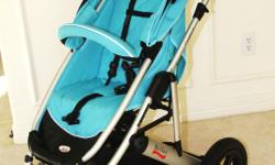 Five-point harness
* Multiposition partial recline for a child of 6 months and up
* Compact, flat fold
* Reversible seat can face forward or backward
* Height-adjustable handle
* Air-filled rear tires; locking front-swivel wheels for better steering on