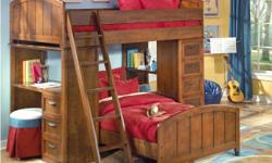 Boys bunk beds, light wood color. The picture is not the actual bunk bed, same style, bottom bunk is a metal frame only with round knobs. End pieces are reversable.