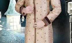 Purchase latest Bollywood ethnic beige brocade sherwani online from efello.co at affordable price. Efello.co is an online shopping store that offers latest collection of mens sherwani, kurta, womens wear, salwar kameez, anarkali suits in sober to bright