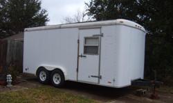EXTRA TALL - 7'
TWIN 3500 LB AXLES
ELECTRIC BRAKES
NEW TRAILER RATED TIRES
REAR DOUBLE DOORS - WINDOW - 6?8? by 6? tall
SIDE DOOR - LATCH LOCK
ROOF VENT
INTERIOR LIGHT
PANELING ON WALLS
MOUNTED CABINETS ? can be removed
This trailer is in great condition