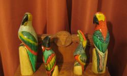 Beautiful hand carved parrots from Jamaica.&nbsp; Total of four.