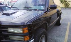 , I have a 6 cyl black 1993 Chevrolet pickup. Excellent condition. Very good pickup...runs great! Sportside body styles. AC, aluminum five star wheels . It has black grill guard and tool box. I would traid for mustang