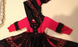 Up cycled Pixy sweater jacket.New handmade. Childs Size 2-4 One of a kind, created from discarded, but surely loved clothing. Black with Tomato Red. Spilling Christmas spirit any day. Below the knee length. Elf style hood. Various fibers of cotton,