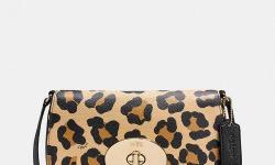 Brand New COACH LIV pouch crossbody in ocelot print crossgrain leather&nbsp; LIGHT GOLD/TAN 100% AUTHENTIC
