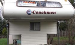 1988 coachman slide in camper 11' 5'' with bath. Two 20-lb propone tanks. Fresh water tank 32 gal. Two 16-gal Holding tanks Sleeps 4 weight is about 2200 lb