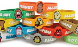 &nbsp;
Allergy Wristbands are bright and colorful and designed to be noticed. They come with three adjustable snaps and should fit most kids from the age of 2 and up. As always our products are hypo-allergenic (latex-free), waterproof and thoroughly