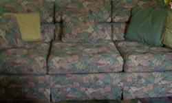 &nbsp;The fabric covered couch and chair has a pattern of shells in all shapes and sizes with soothing colors. The chair is a coordinating color with a different pattern.&nbsp; They have both been gently used with no rips. &nbsp;&nbsp;&nbsp;&nbsp;