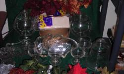 Craft Lot - Pictured front to back- 3 each silver and gold netting poinsettias 12 inch bushes - 1 12 inch bright red poinsettia bush- 2 silver leaf and pomegranate bushes- 2 gold and copper 12 inch fillers- 4 4 Â½ inch glass cordial candle cups - 1 4 Â½