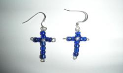 Crosses are 1 by 1/2 inches made from 10 6/0 beads.
See these and others at http://artbyrobo.com
Use coupon code 1026 to save 10% on your order.
code good thur 3-26-2011