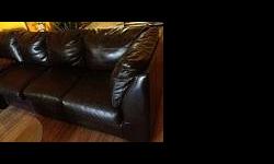 very large Dark Brown Leather couch
in good cond.
2 small areas on leather damaged can't almost see it.
115"x 35" x 82"
can be taken apart and used as two sections.