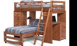 This is a Trendwood Deluxe Bunk Bed with a study/desk area at one end and a row of drawers running up each side. It is made out of sturdy 1 1/2" pine and is a very durable set. The mattress are in good shape also, if so desired. Thank you