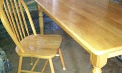 The rectangle table is aproximately 3 feet by 5 feet. &nbsp;It is solid wood with a clear finish. &nbsp;The table has a center drawer to store placemats etc. &nbsp;The four chairs match the table and all are in great condition. &nbsp;A great deal at this