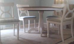 ALL WOOD Pedestal Dining table & 4 Chairs
Pedestal and Chairs are White, Chairs high back , seats are cushioned and can easliy be re-covered with any fabric.
Table Top is Brown Wood, has a leaf.
I 45 South El Dorado Exit 77598
CASH & CARRY, AS IS