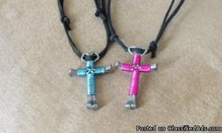 Disciple?s Crosses
Hand crafted Disciple?s Crosses. Crosses come in a variety of colors:
Black
Burgundy
Silver
Red
Lemon
Aqua
Ice Blue
Seafoam Green
Amethyst
Silver Blue
Orchid
Brass
Fuchsia
Dark Blue
Price is $10 per necklace. However if you buy more