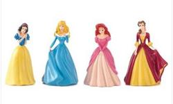 delight your little princess with four fairy tale playmates all her own ! she'll enjoy endless fun with belle,snow white,sleeping beauty and ariel. right from the heart of disneys animated classics. not for children under 3 years old. set 9 1/2" x 2" x4