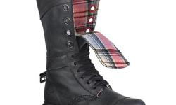 Like&nbsp;new Doc Marten Triumph boots - US size 7 UK size 5. Worn once... they were a gift, not really my style. Boots are black, ribbon laces, inside is a pink plaid. I can't stress enough these are in like new condition, so dont low ball me. They go