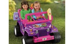 Fisher-Price Dora Jeep Wrangler,
Girls Battery operated Ride-On, with battery and charger.
Hardly used. My Grand daughter is afraid of the sound.
(Over 300.00 new. pic new)
&nbsp;
&nbsp;
