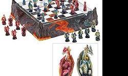 Legions of dragons face off in battle, fighting fiercely for dominion over a fiery land. This stunning fantasy set adds a new dimension to the classic game of chess, bringing time-treasured legends to life! Weight 15.5 lbs. Polyresin with glass board.