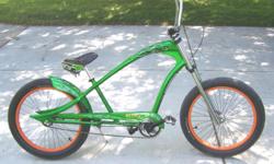If your looking for the ultimate in beach cruisers, than this one is for you! You can't find a better ride than the " Ed Roth Rat Fink " The bike is in near new condition, color is metal flake green.
