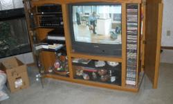 FOR SALE: Bush Furniture Entertainment Center, 60" W, 48" H, 24" D. Complete w/ Toshiba 32" tube TV & Panasonic Component Stereo System.