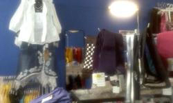 Store fixtures, clothes racks (Round, Z, 2way and 4way racks). Light fixtures and accessories. Women's clothes "BRAND NEW", womens jeans, jackets, shoes, dresses, tops, sweaters, handbags, jewelry & accessories. Inventory valued at $28,000.00 Price