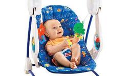 This is the Aquarium Take Along Swing that sells for $89.99 in stores! It takes the pace of a baby bouncer, as it is a tabletop baby swing that plays music, and water noises, and rocks itself.(battery operated) Your baby will love this!! So will you, as