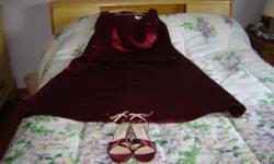 For Sale: Beautiful 2 piece wine colored Bill Levkoff Classics gown. Worn 1 time in a wedding then cleaned. Perfect condition. Original price was $230. Matching shoes, small heel, sandal type. Size 6-7. Asking only $55.00. If interested call 412-445-0618.