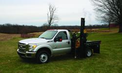 2011 Ford F350XLT Diesel
(13,300 lbs. GVW cab and chassis with payload of over 2,000 lbs.)
Delivers 120,000 lbs. of impact, commercial grade quality, 4" KIWI auger system, 50Â° side to side tilt, 42" of side slide, drives posts up to 10 feet tall, with a