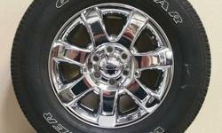 FORD F-150 CHROME WHEELS WITH GOODYEAR WRANGLER 275/65/R18 TIRES!! ((($700)))
&nbsp;
ALSO IN STOCK NEW AND USED WHEEL AND TIRE PULL OFFS FOR CHEVY TRUCKS,CAMARO,CORVETTE,FORD TRUCKS,MUSTANG,DODGE RAM,CHARGER,CHALLENGER,JEEP