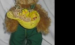 J.D., the Official John Deere Collector Teddy Bear
Frankling Mint
artist Donna Steele
carrying 5 chicks in his hat, originally there were 6
approximately 11" high
soft mohair and fully jointed
comes with Certificate of Authenticity which has a staple mark