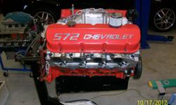 GM 572 Big Block part #12498792, GM Heads part# 12363391. It has oversized custom pisons and diamond coating wrist pins, stainless steel valves with tungsten carbide exhaust valve seats and high volume oil pump and a competition style timing chain. It was