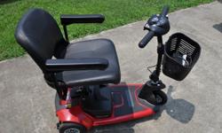 This is a three wheel go go scooter. It is perfect for someone who can still walk but has great difficulty. Easy to get in and out of. Charges over night and is good for many hours during the day without having to recharge. Battery charger is very